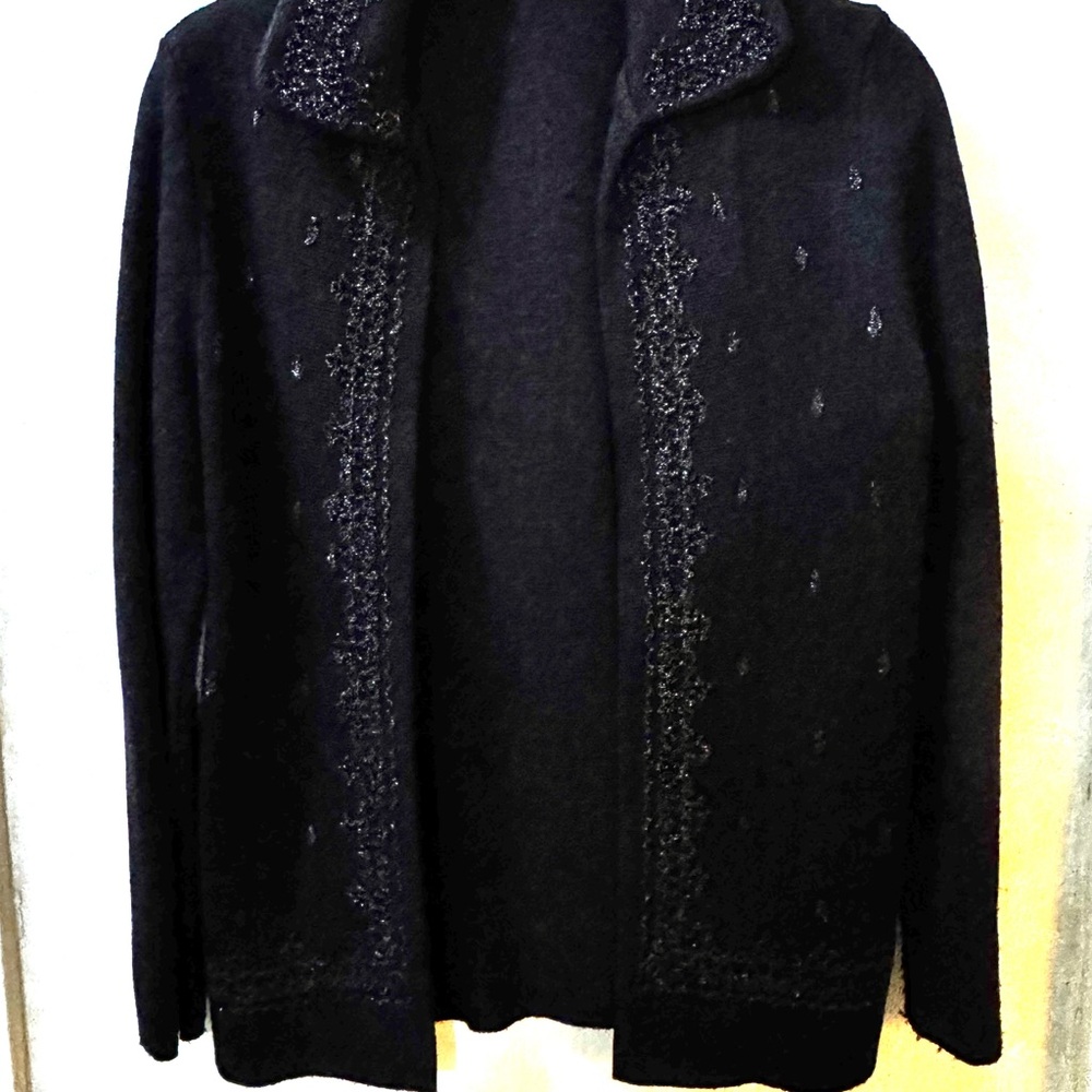 Elegant Black Cardigan with Beaded  Details